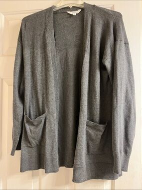 Womens Gray Open-Front Sweater Cardigan